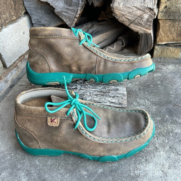 Twisted X children’s driving Moc bomber turquoise in all leather upper Sz-3. K - Picture 3 of 7